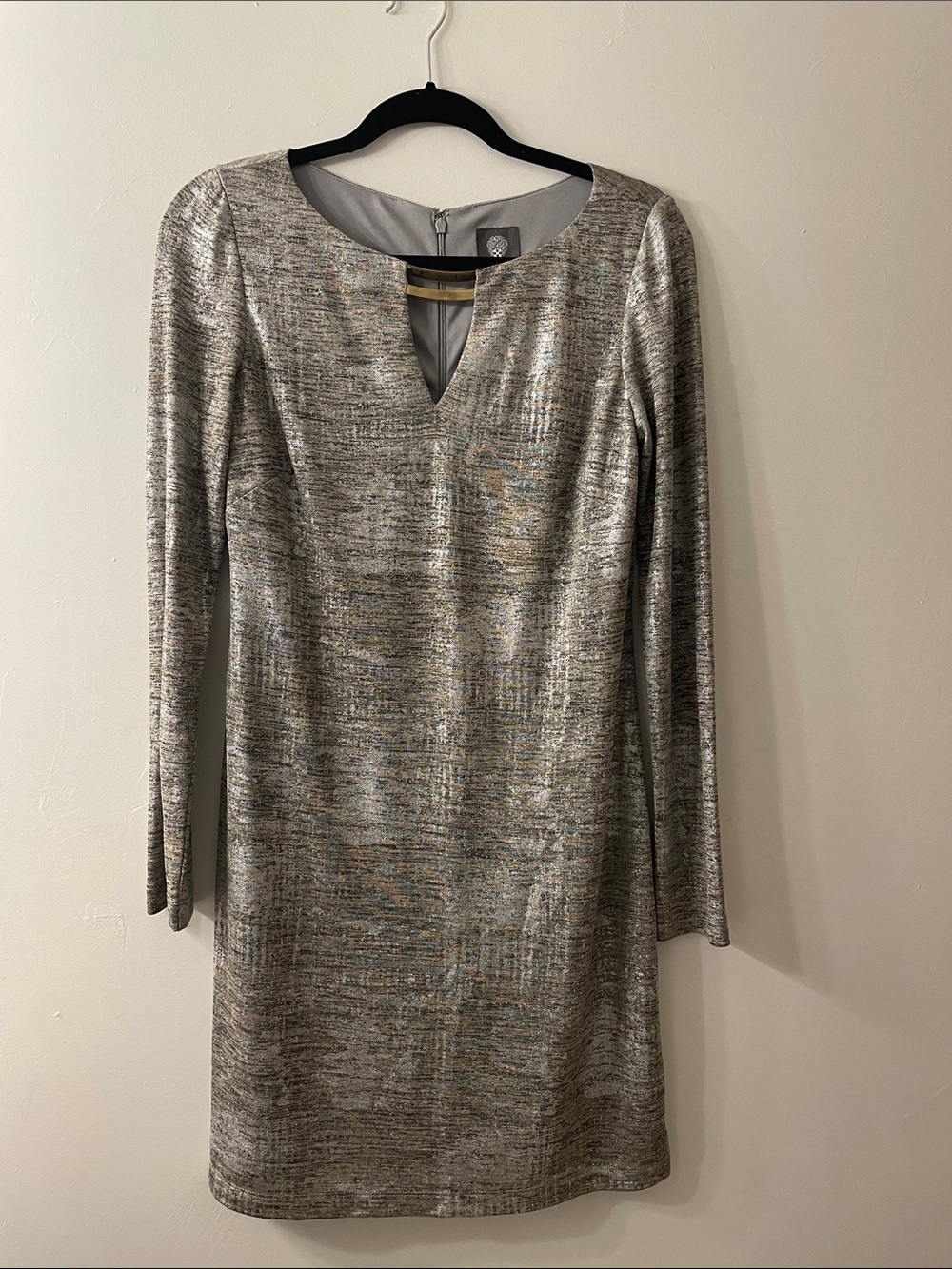 Vince Camuto Silver Metallic Long-Sleeve Shift Dress